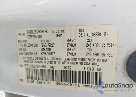 2005 Dodge Ram 1500 Slt/Laramie z USA, uszkodzony, nr VIN 1D7HU18D25S144980